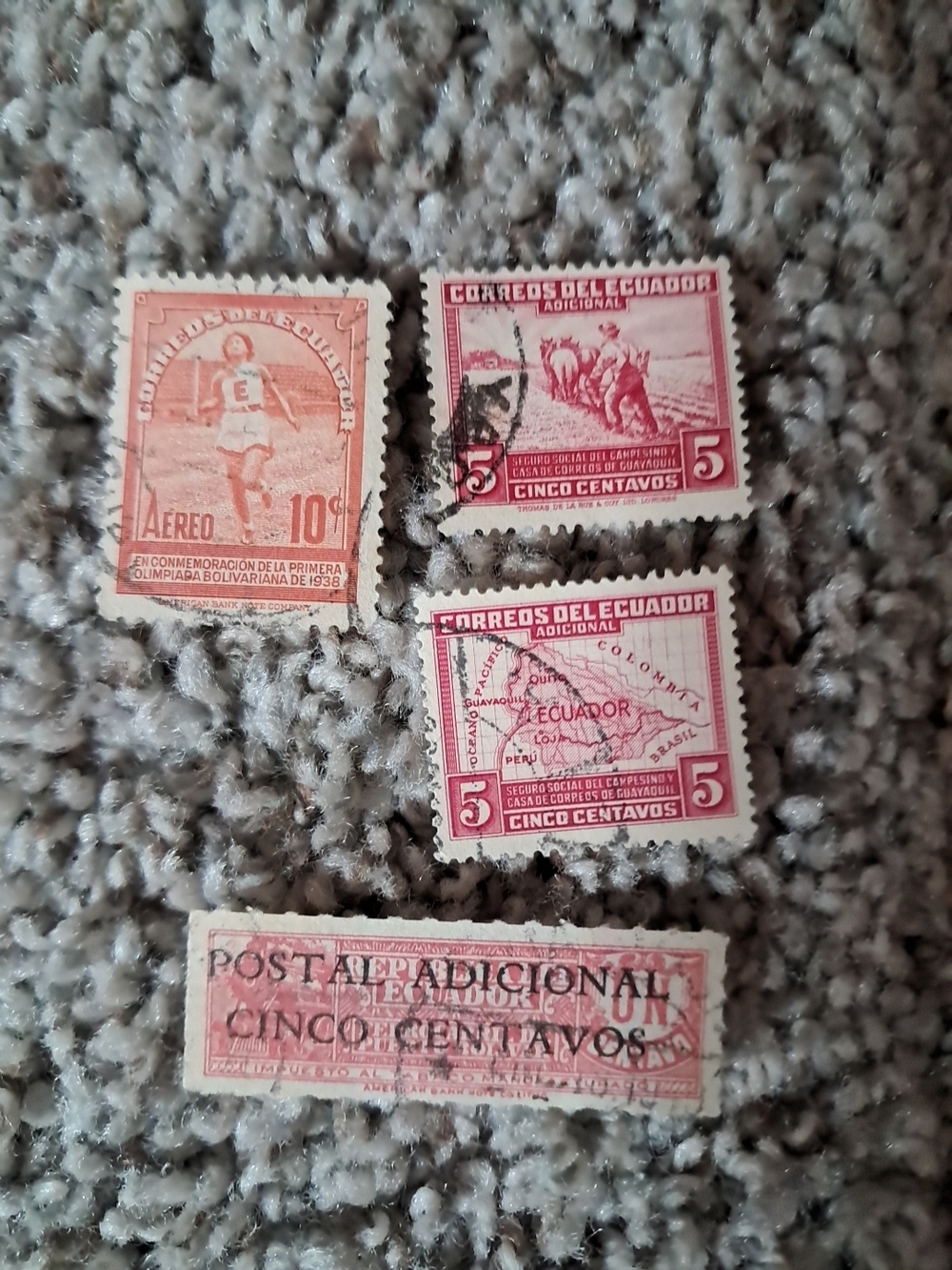 Vintage Ecuadorian Pink Postage Stamp Set